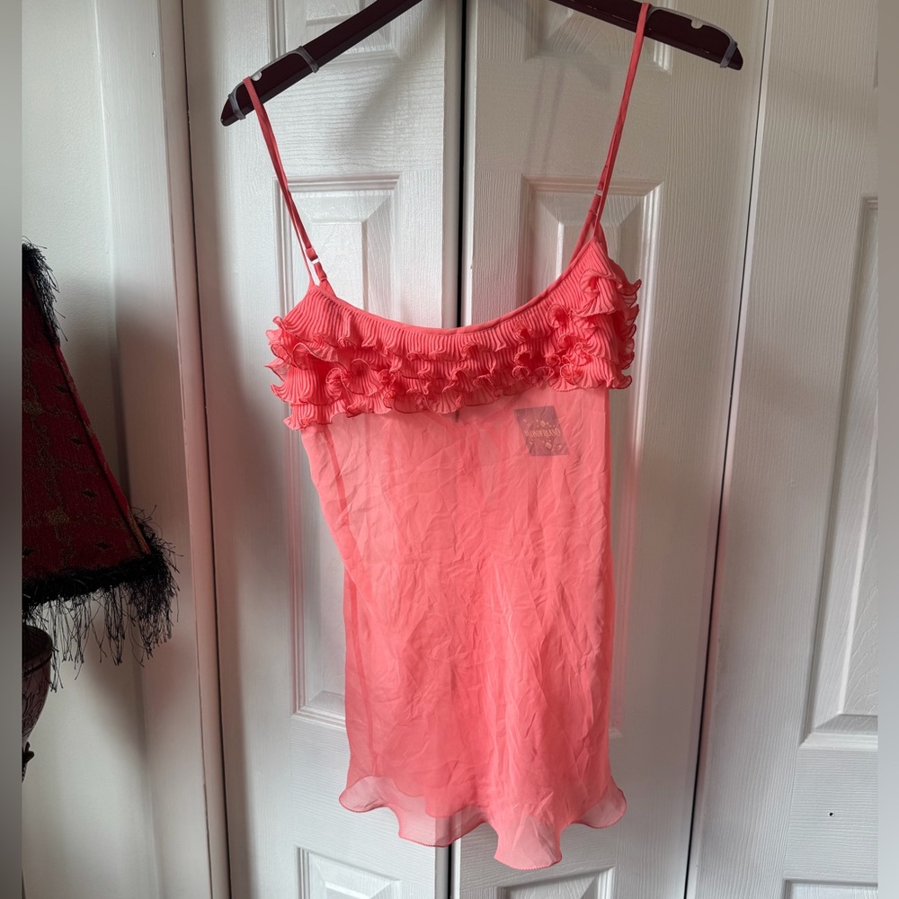 Women’s Coral Pink Ruffled Spaghetti Strap Top